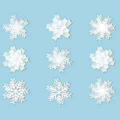 Christmas paper snowflakes with shadow