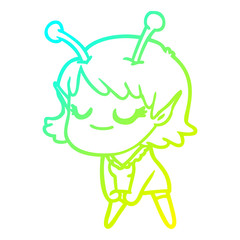 cold gradient line drawing smiling alien girl cartoon