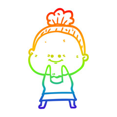 rainbow gradient line drawing cartoon happy old woman