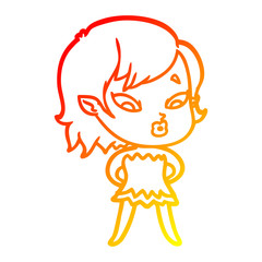 warm gradient line drawing cute cartoon vampire girl