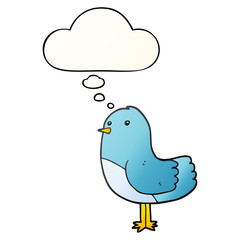 cartoon bird and thought bubble in smooth gradient style
