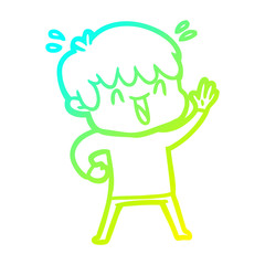 cold gradient line drawing cartoon laughing boy