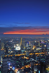 Bangkok, Thailand -April 16, 2019 :Night light in Bangkok Thailand from a roof top