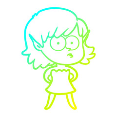 cold gradient line drawing cartoon elf girl in dress