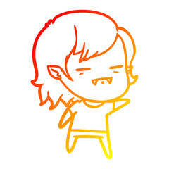 warm gradient line drawing cartoon undead vampire girl pointing