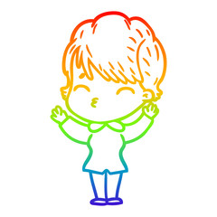 rainbow gradient line drawing cartoon woman thinking