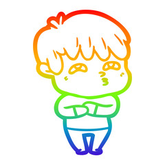 rainbow gradient line drawing cartoon curious man