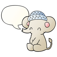 cartoon cute elephant and speech bubble in smooth gradient style