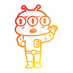 warm gradient line drawing cartoon three eyed alien