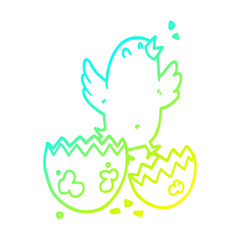 cold gradient line drawing cartoon bird hatching from egg
