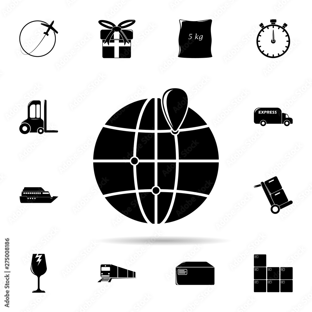 Poster dot on the globe of dot on the globe icon. universal set of logistic for website design and developm