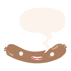 cartoon sausage and speech bubble in retro style