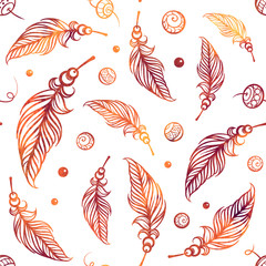 Vector boho feathers colorful seamless pattern.