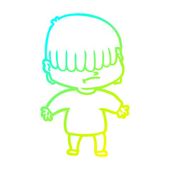 cold gradient line drawing cartoon boy with untidy hair