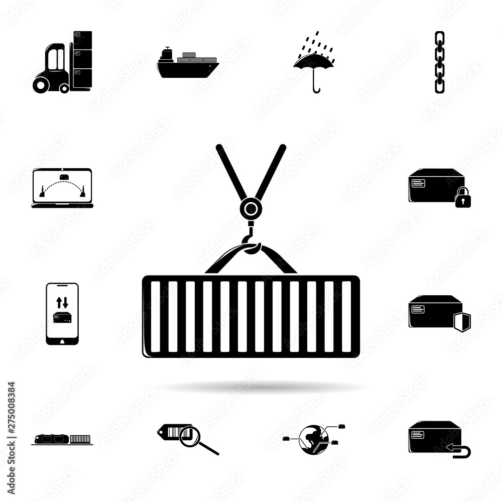 Poster container on the crane icon. universal set of logistic for website design and development, app devel