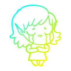 cold gradient line drawing cartoon crying elf girl