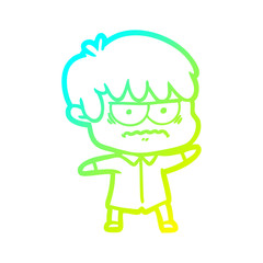 cold gradient line drawing annoyed cartoon boy
