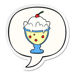 cartoon tasty dessert and speech bubble sticker