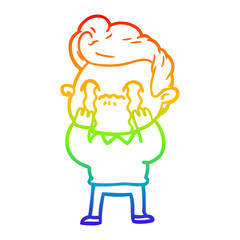 rainbow gradient line drawing cartoon man crying