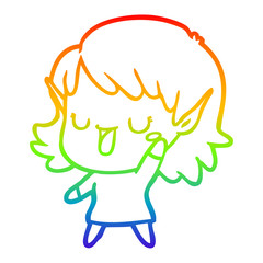 rainbow gradient line drawing cartoon elf girl
