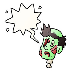 cartoon zombie head and speech bubble in smooth gradient style