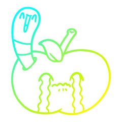 Obraz premium cold gradient line drawing cartoon worm eating an apple