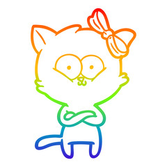 rainbow gradient line drawing cartoon cat