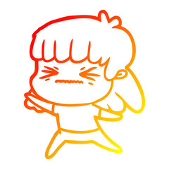 warm gradient line drawing cartoon angry girl