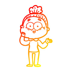 warm gradient line drawing cartoon happy old woman