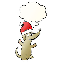 cute christmas cartoon dog and thought bubble in smooth gradient style