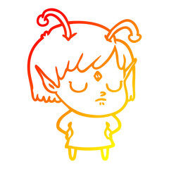 warm gradient line drawing cartoon alien girl