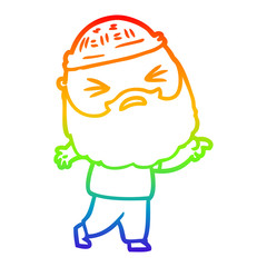 rainbow gradient line drawing cartoon man with beard