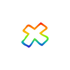 rainbow gradient line drawing cartoon letter x