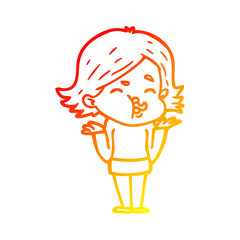 warm gradient line drawing cartoon girl pulling face