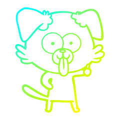 cold gradient line drawing cartoon dog with tongue sticking out