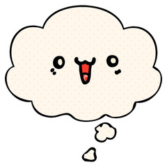 happy cartoon face and thought bubble in comic book style