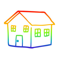 rainbow gradient line drawing cartoon traditional house