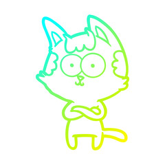 cold gradient line drawing happy cartoon cat with crossed arms