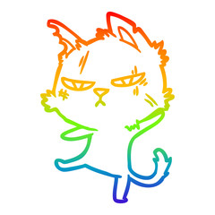 rainbow gradient line drawing tough cartoon cat