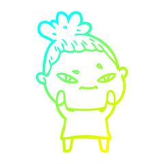 cold gradient line drawing cartoon woman