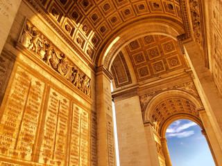 France, Paris - 6.10 2019: The Arc de Triomphe - a monument in the 8th arrondissement of Paris in the Place Charles de Gaulle, by order of Napoleon to commemorate the victories of his "Great Army".