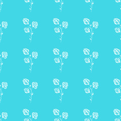 Seamless hand drawn pattern of abstract blackberry isolated on blue background. Vector floral illustration. Cute doodle modern isolated pop art elements. Outline