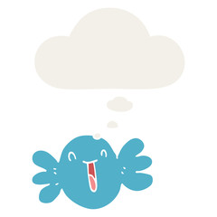 cartoon happy candy and thought bubble in retro style