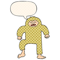 cartoon bigfoot and speech bubble in comic book style