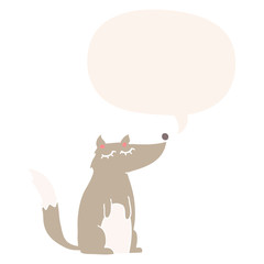 cartoon wolf and speech bubble in retro style