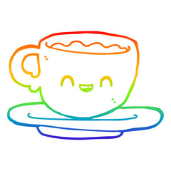 rainbow gradient line drawing cartoon hot cup of coffee