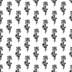 Seamless hand drawn pattern of abstract rose flowers isolated on white background. Vector floral illustration. Cute doodle modern isolated pop art elements. Outline.