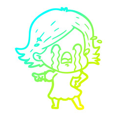 cold gradient line drawing cartoon woman crying