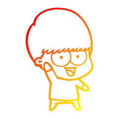 warm gradient line drawing happy cartoon boy waving