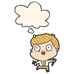 cartoon man hunting vampires and thought bubble in comic book style